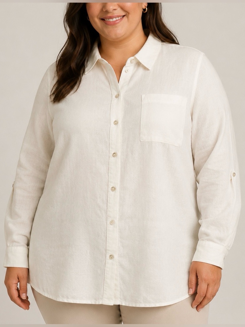 Denim & Co. Naturals Linen Blend Regular Button-Front Tunic White 2X A643833